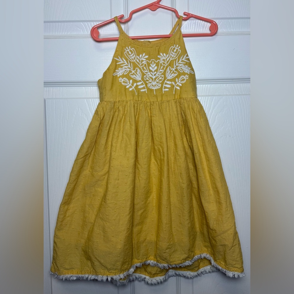 Tahari Yellow Kids Sleeveless Dress with White Embroidery
